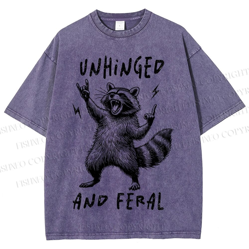 Unisex Unhinged And Feral Raccoon Printed Washed Tee