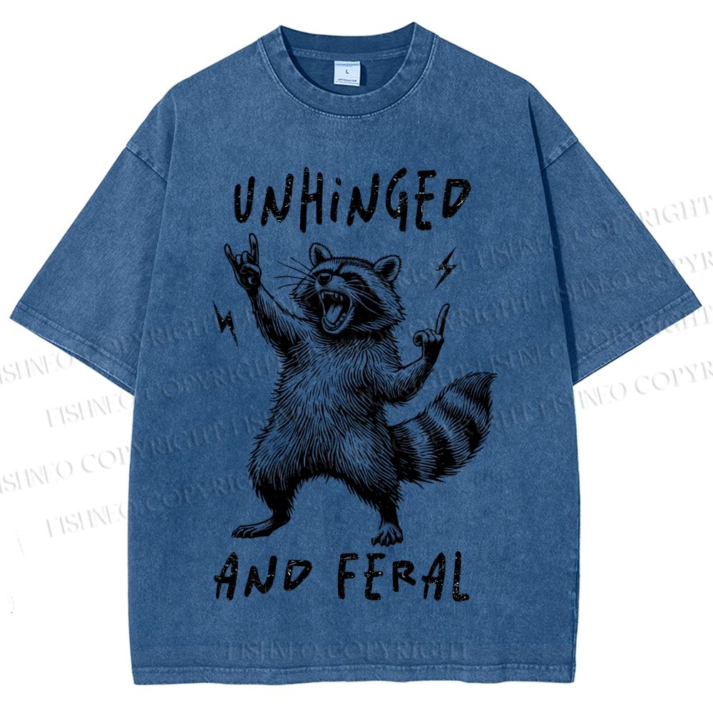 Unisex Unhinged And Feral Raccoon Printed Washed Tee
