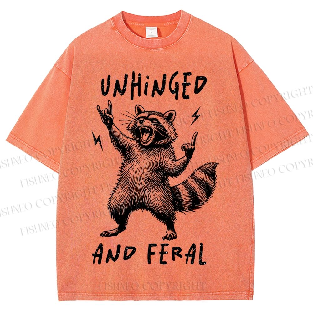 Unisex Unhinged And Feral Raccoon Printed Washed Tee