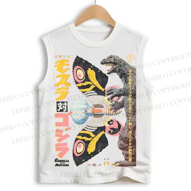 Unisex Vintage Japanese Godzilla Printed Cotton Tank Top