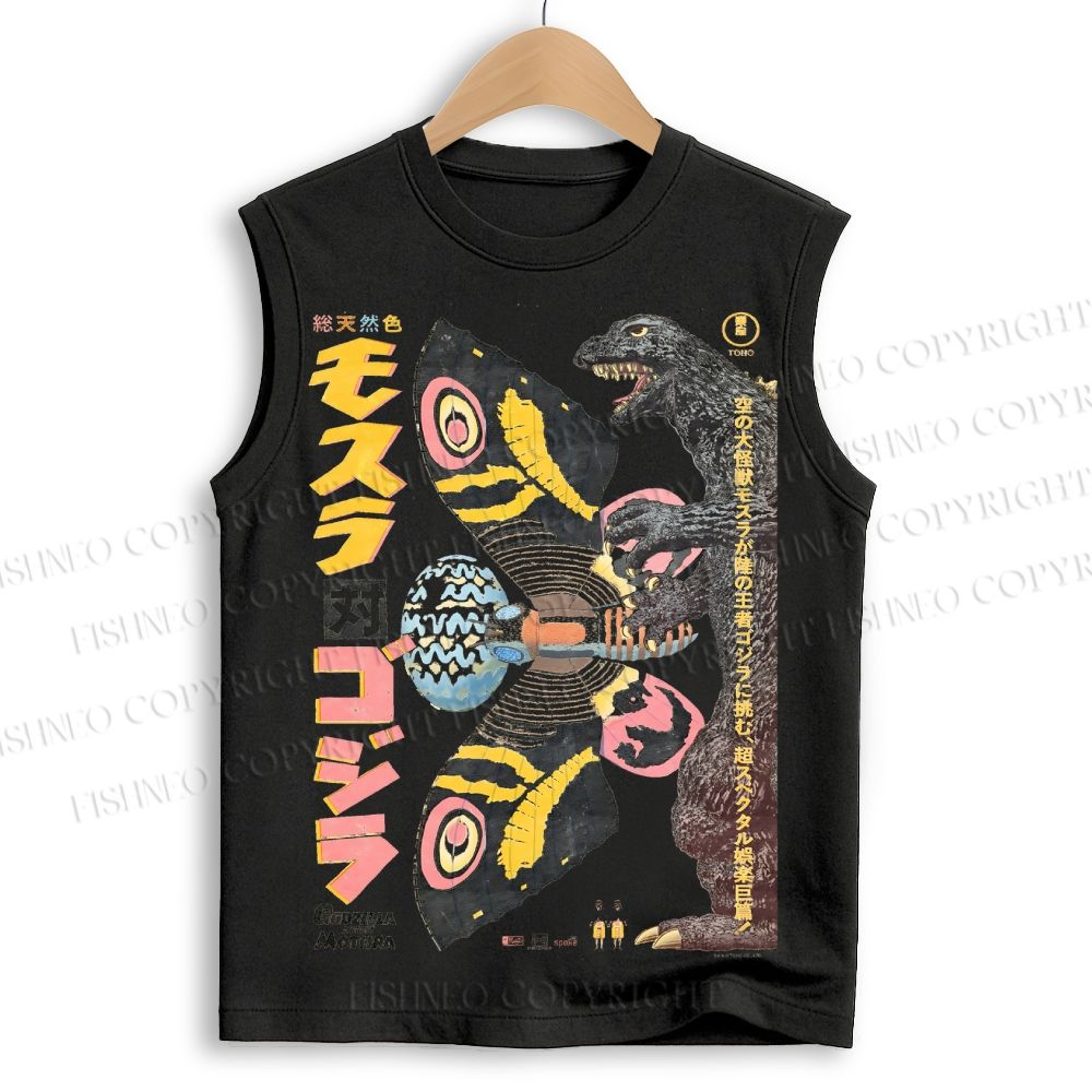 Unisex Vintage Japanese Godzilla Printed Cotton Tank Top