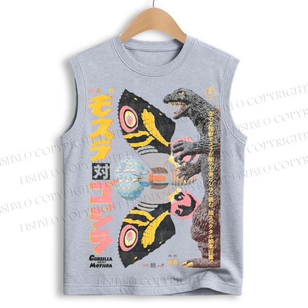 Unisex Vintage Japanese Godzilla Printed Cotton Tank Top
