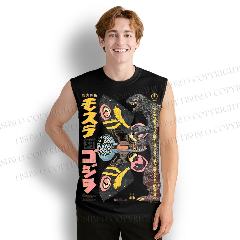 Unisex Vintage Japanese Godzilla Printed Cotton Tank Top