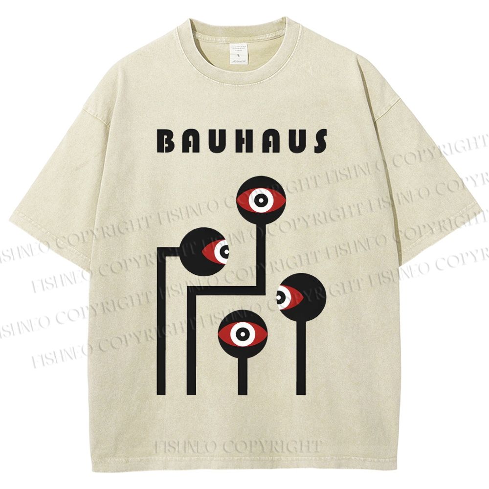Unisex Bauhaus Geometric Art Eyes Printed Washed Tee
