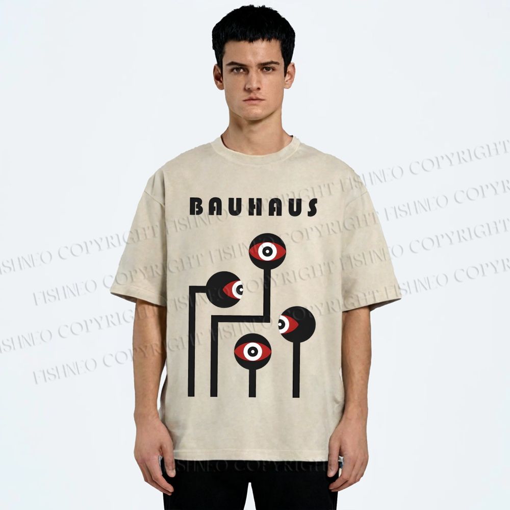 Unisex Bauhaus Geometric Art Eyes Printed Washed Tee