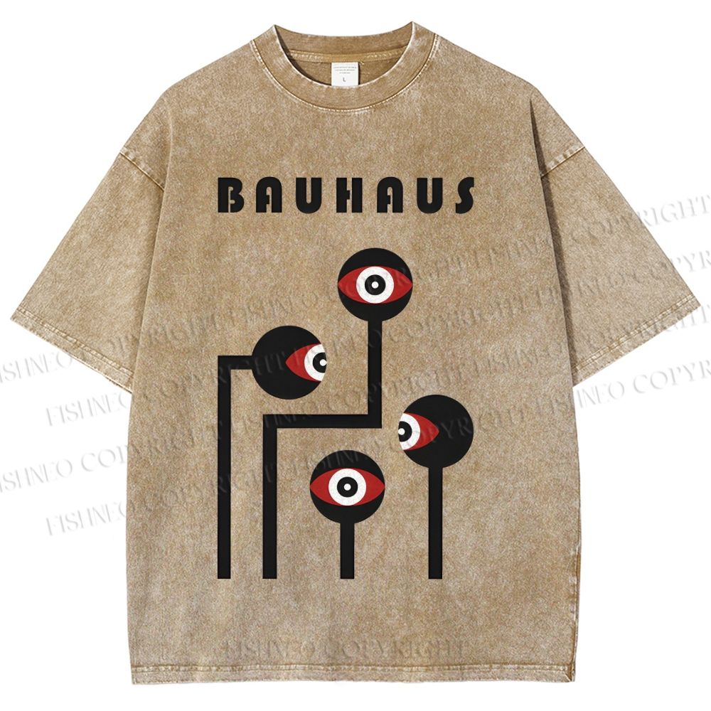 Unisex Bauhaus Geometric Art Eyes Printed Washed Tee