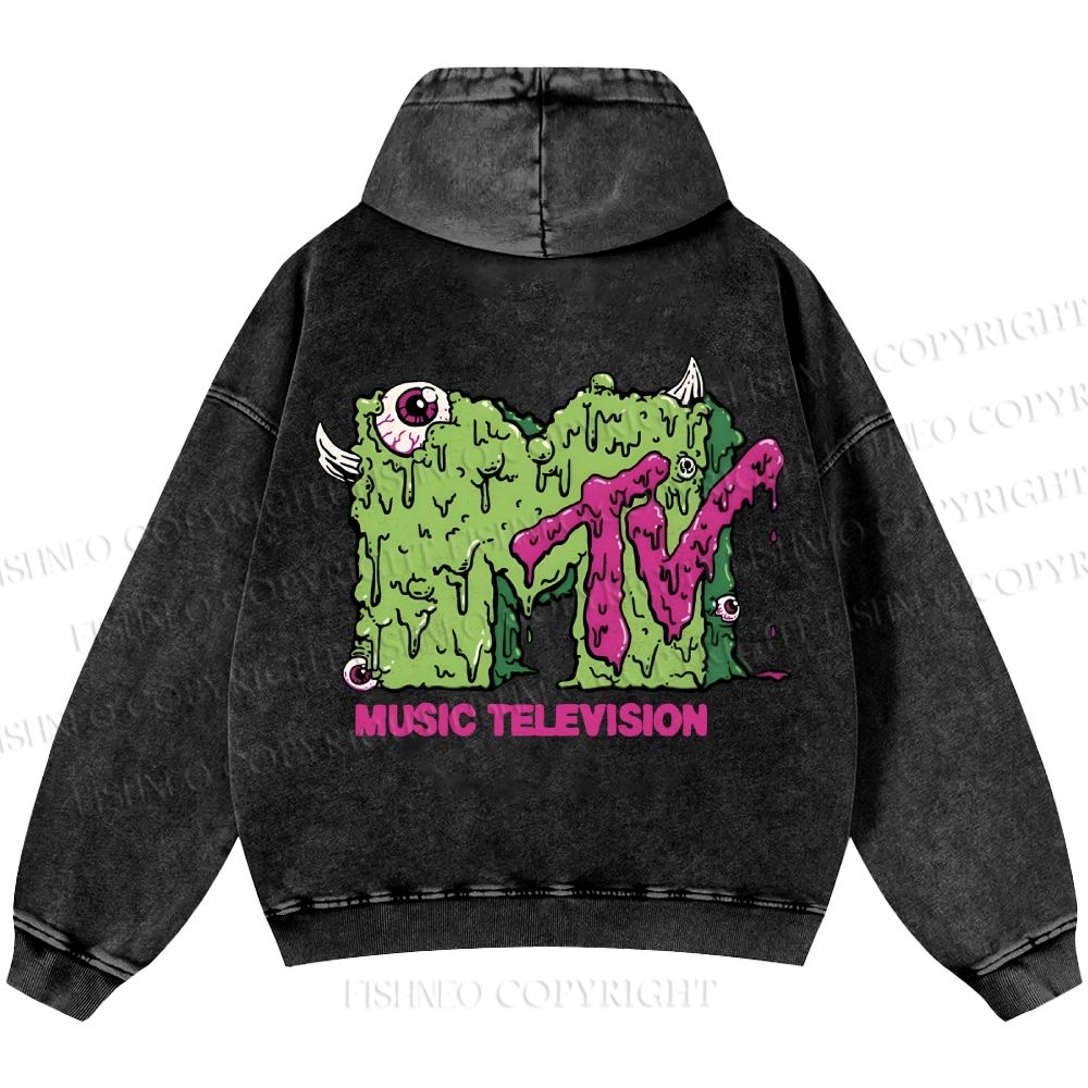 Unisex Casual MUSIC TELEVISION Monster Printed Washed Hoodie