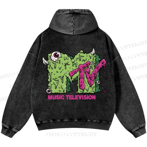 Unisex Casual MUSIC TELEVISION Monster Printed Washed Hoodie