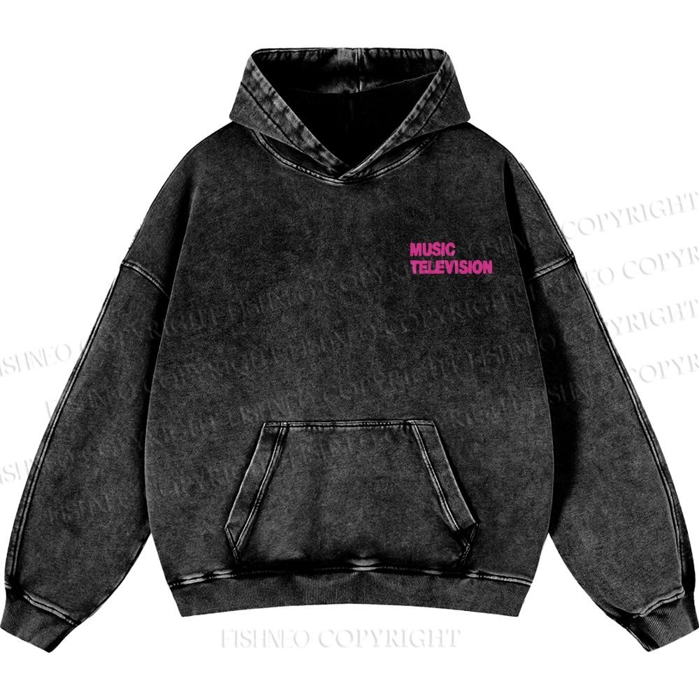 Unisex Casual MUSIC TELEVISION Monster Printed Washed Hoodie