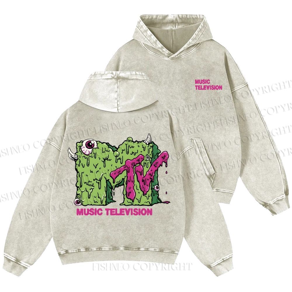 Unisex Casual MUSIC TELEVISION Monster Printed Washed Hoodie
