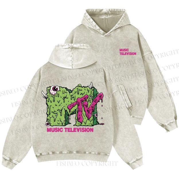 Unisex Casual MUSIC TELEVISION Monster Printed Washed Hoodie
