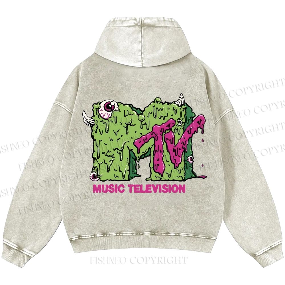 Unisex Casual MUSIC TELEVISION Monster Printed Washed Hoodie