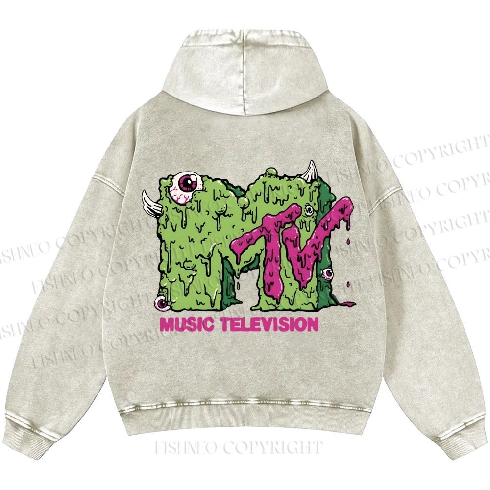 Unisex Casual MUSIC TELEVISION Monster Printed Washed Hoodie