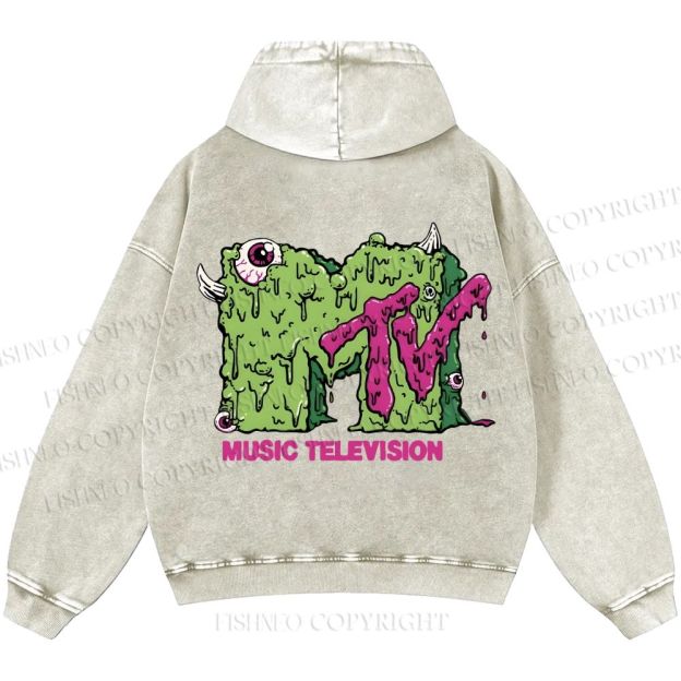 Unisex Casual MUSIC TELEVISION Monster Printed Washed Hoodie