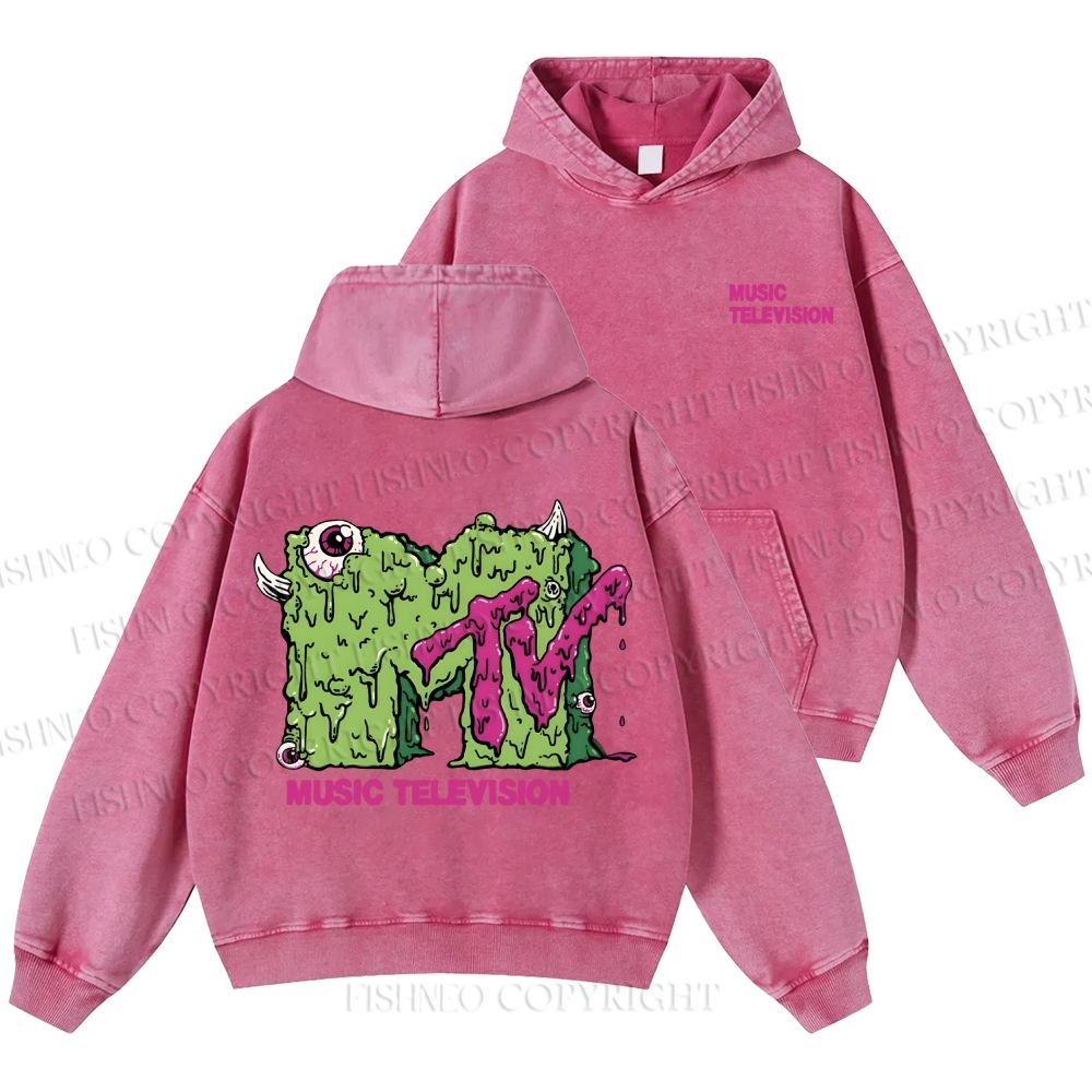 Unisex Casual MUSIC TELEVISION Monster Printed Washed Hoodie
