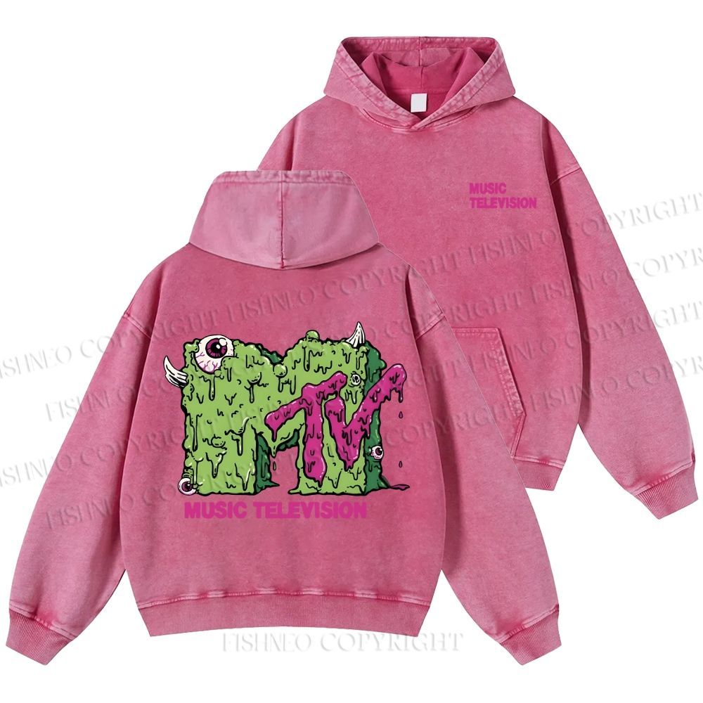 Unisex Casual MUSIC TELEVISION Monster Printed Washed Hoodie