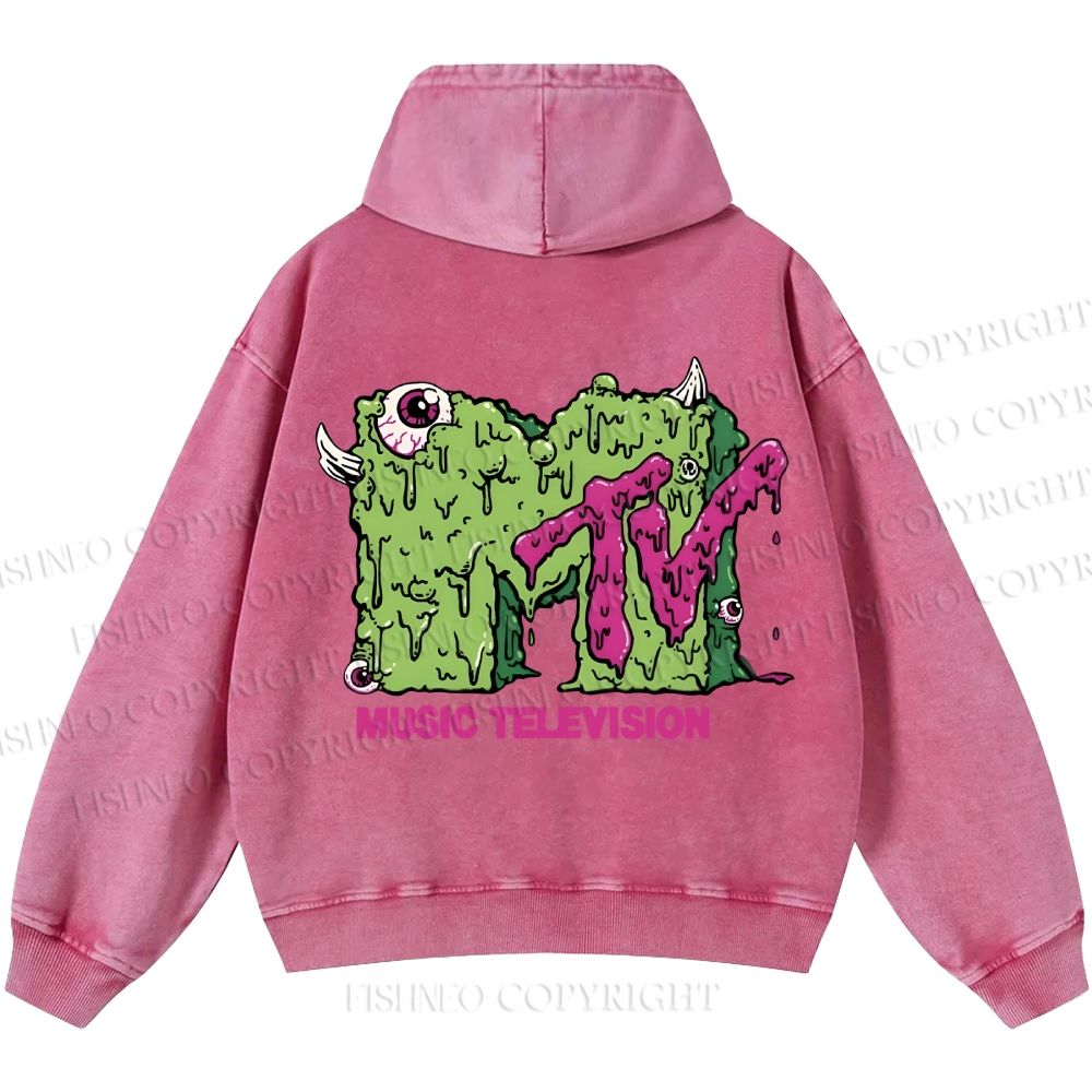 Unisex Casual MUSIC TELEVISION Monster Printed Washed Hoodie