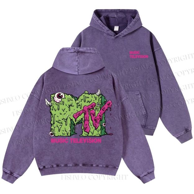 Unisex Casual MUSIC TELEVISION Monster Printed Washed Hoodie