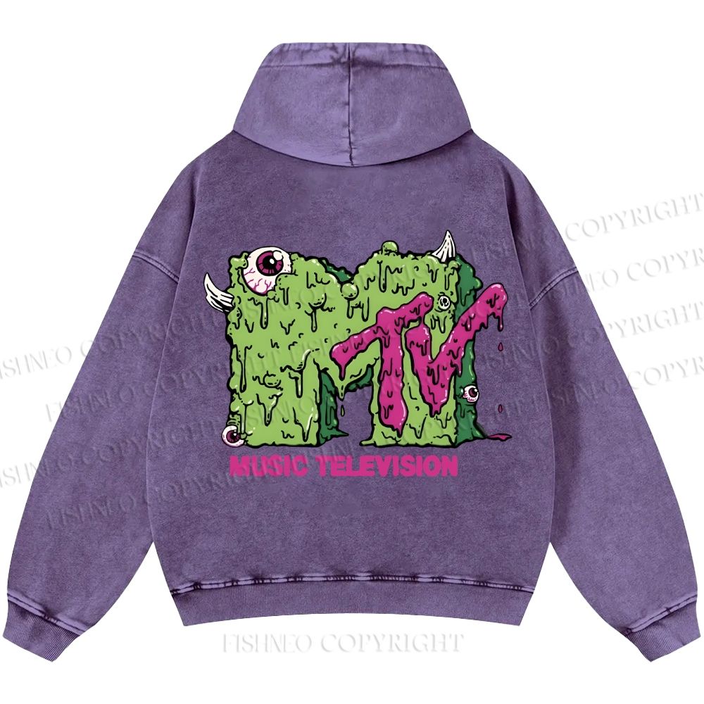 Unisex Casual MUSIC TELEVISION Monster Printed Washed Hoodie