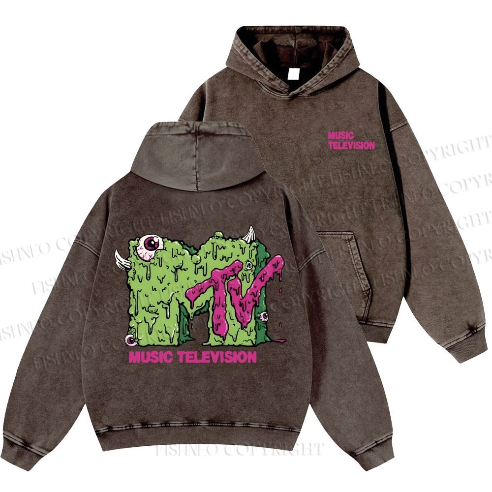 Unisex Casual MUSIC TELEVISION Monster Printed Washed Hoodie