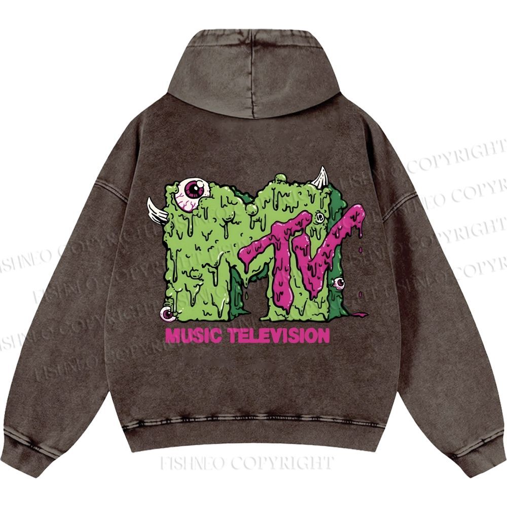 Unisex Casual MUSIC TELEVISION Monster Printed Washed Hoodie