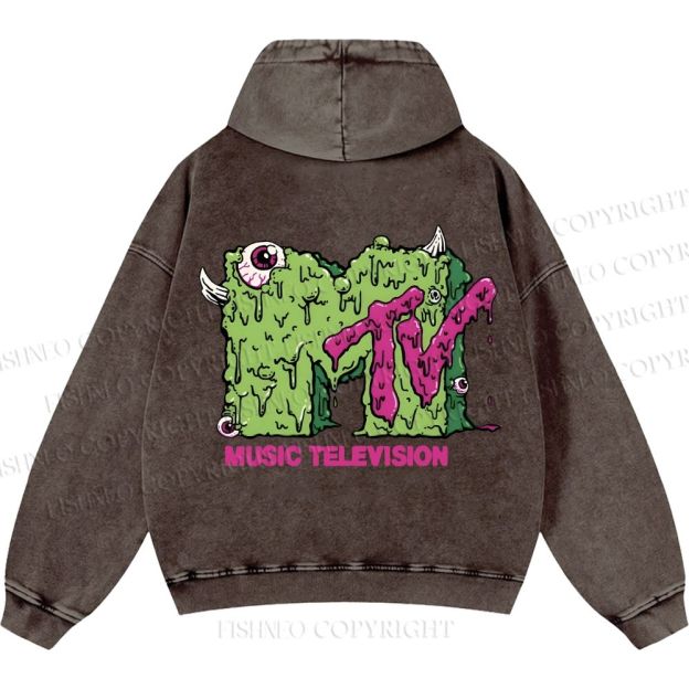 Unisex Casual MUSIC TELEVISION Monster Printed Washed Hoodie