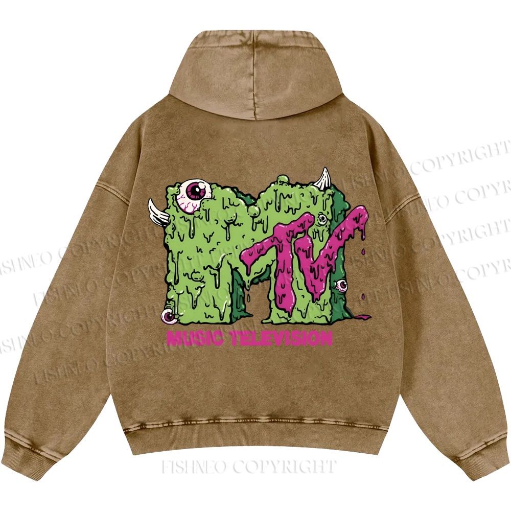 Unisex Casual MUSIC TELEVISION Monster Printed Washed Hoodie