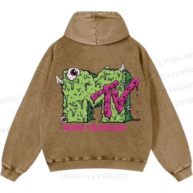 Unisex Casual MUSIC TELEVISION Monster Printed Washed Hoodie