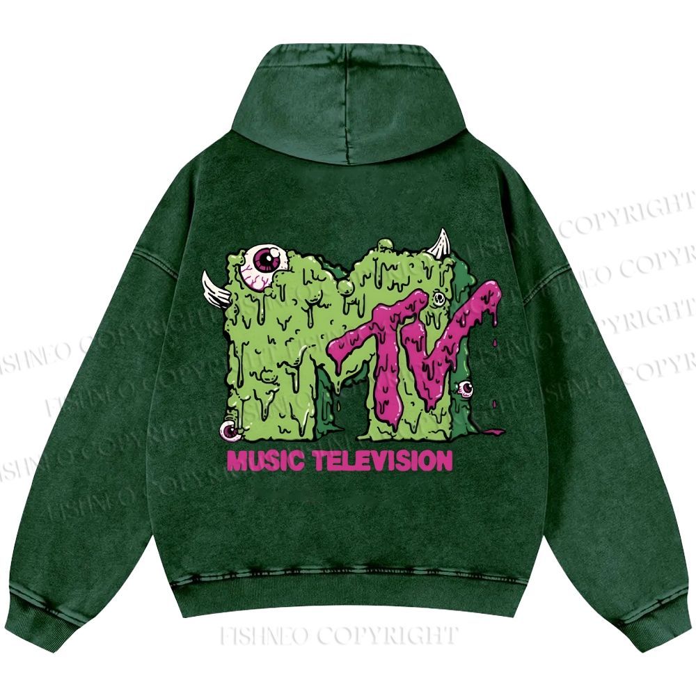 Unisex Casual MUSIC TELEVISION Monster Printed Washed Hoodie