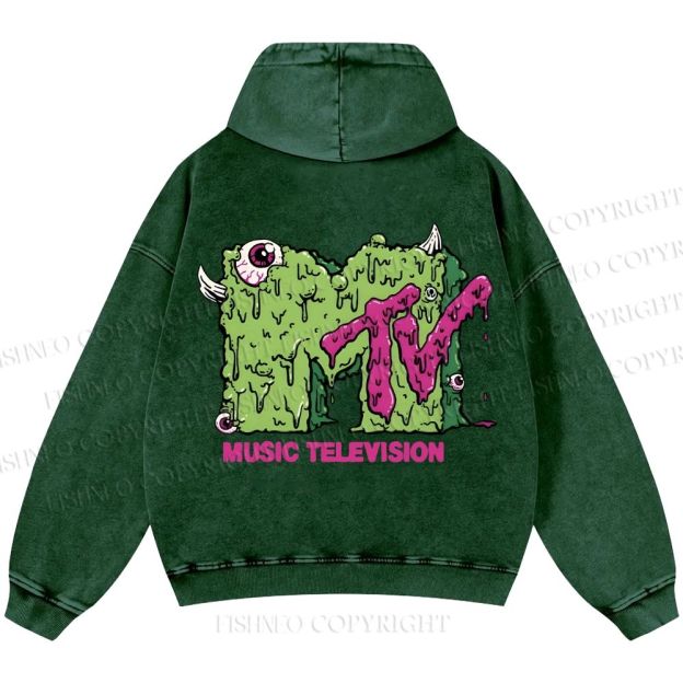 Unisex Casual MUSIC TELEVISION Monster Printed Washed Hoodie