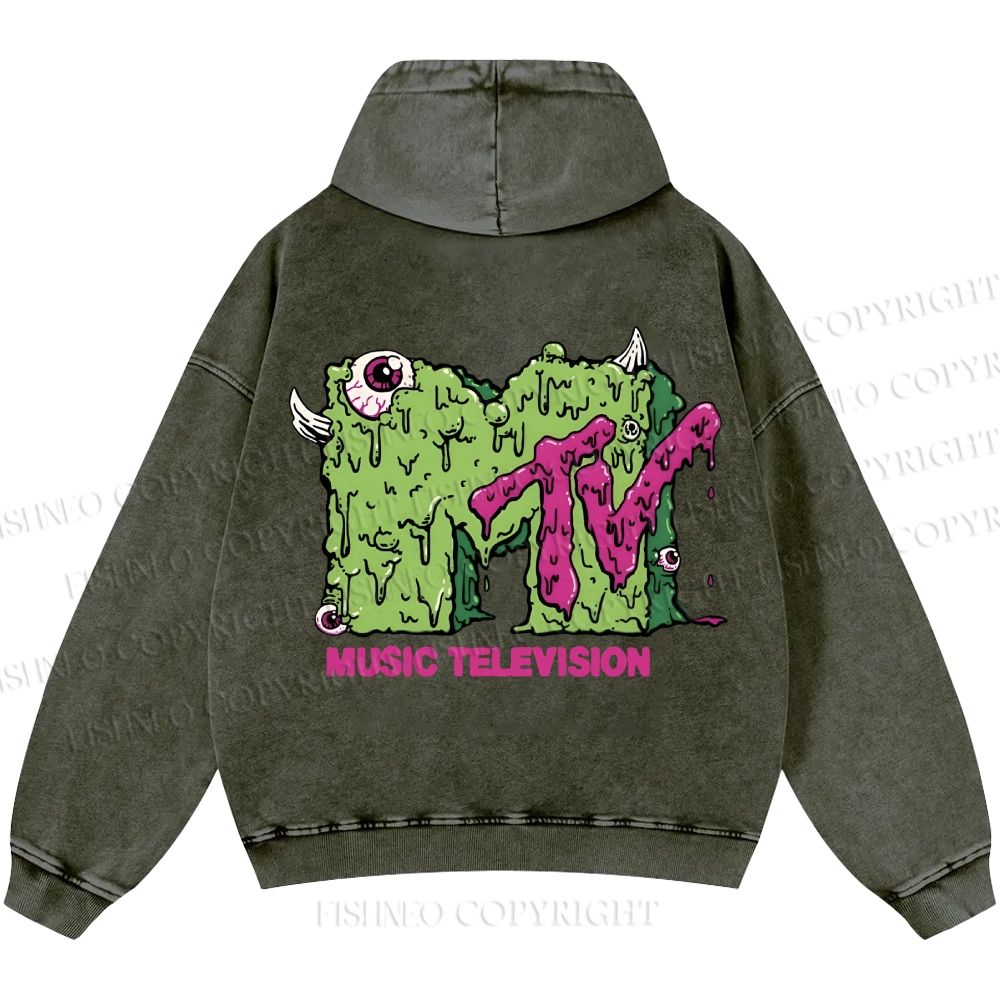 Unisex Casual MUSIC TELEVISION Monster Printed Washed Hoodie