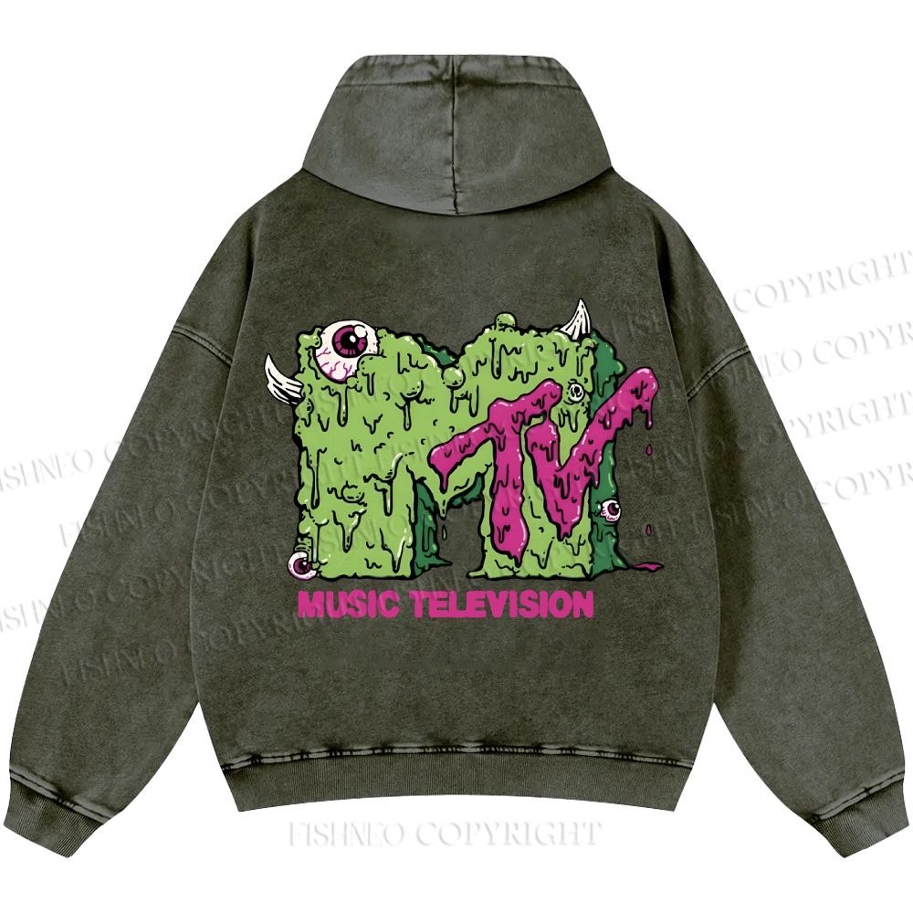 Unisex Casual MUSIC TELEVISION Monster Printed Washed Hoodie