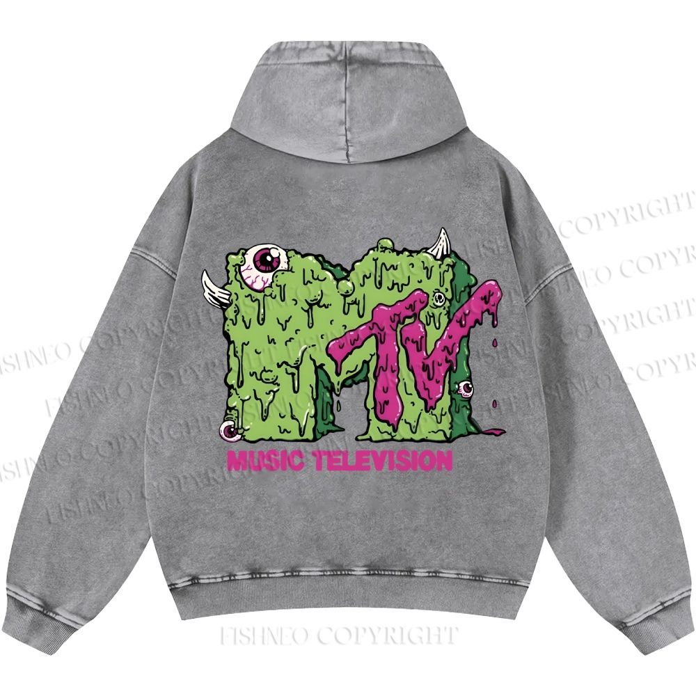 Unisex Casual MUSIC TELEVISION Monster Printed Washed Hoodie