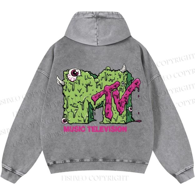 Unisex Casual MUSIC TELEVISION Monster Printed Washed Hoodie