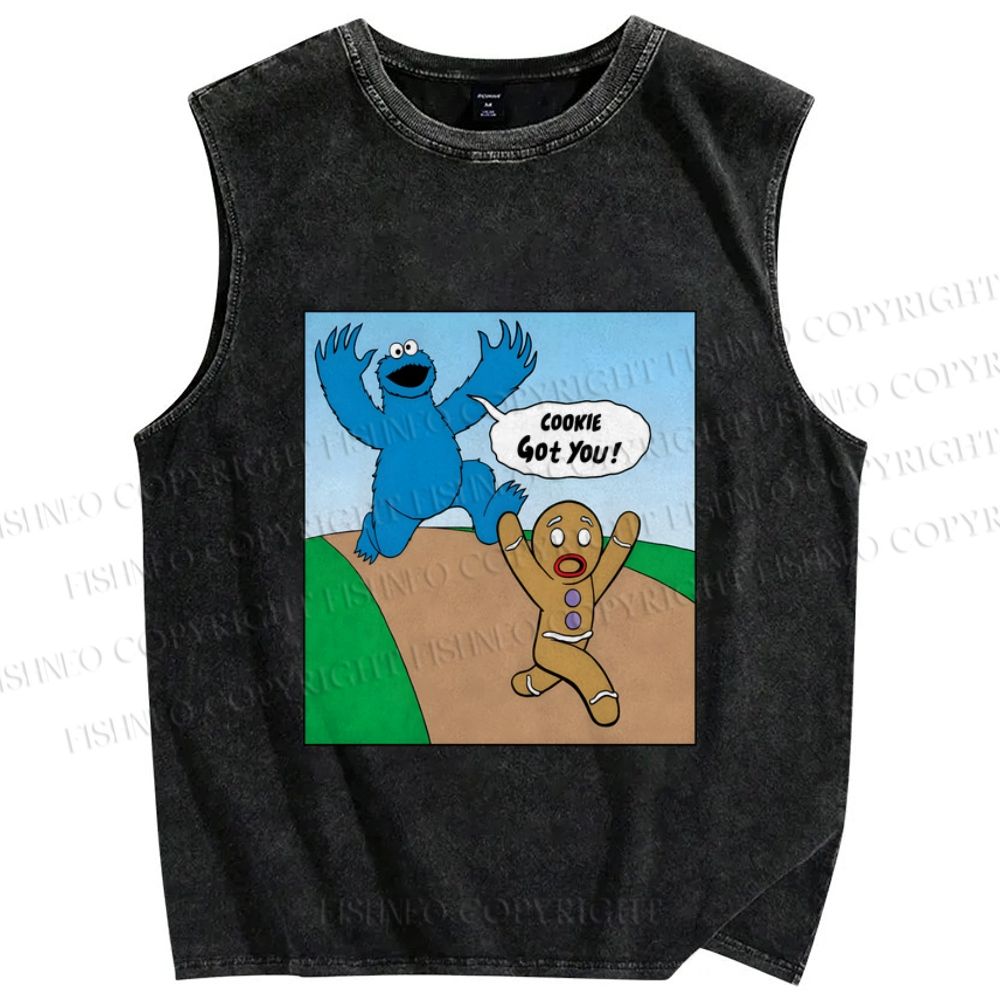 Unisex Cookie Got You Cookie Monster Printed Washed Tank Top