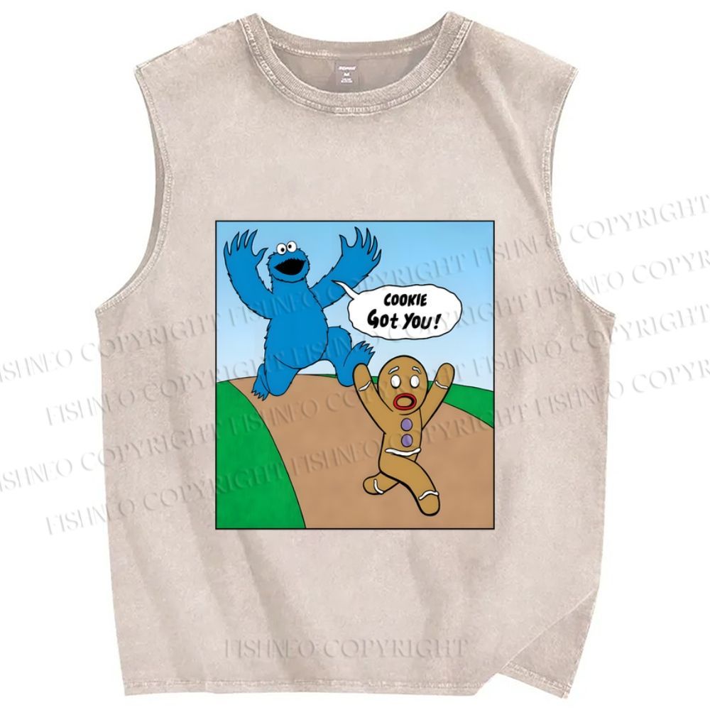 Unisex Cookie Got You Cookie Monster Printed Washed Tank Top