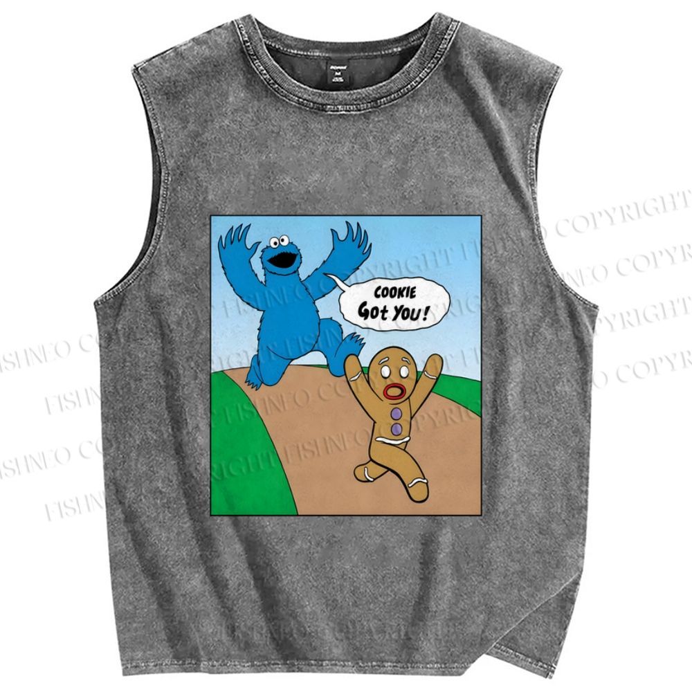 Unisex Cookie Got You Cookie Monster Printed Washed Tank Top