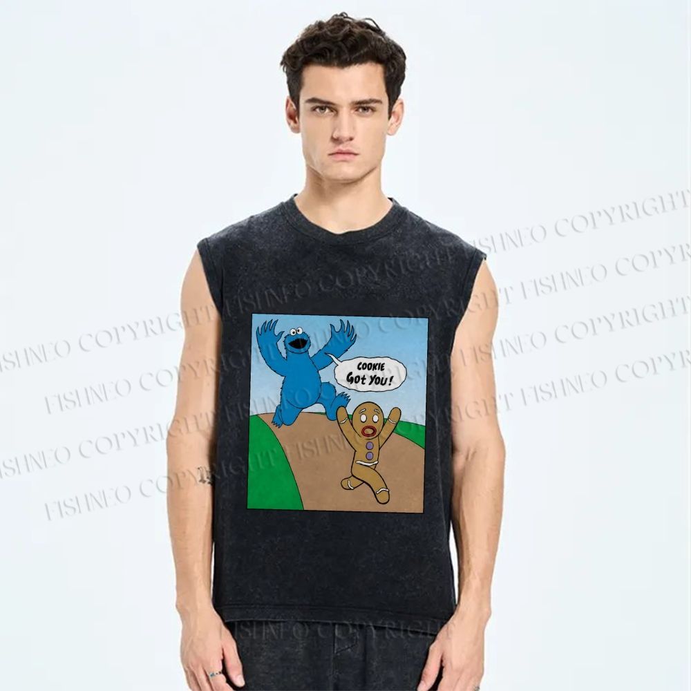 Unisex Cookie Got You Cookie Monster Printed Washed Tank Top