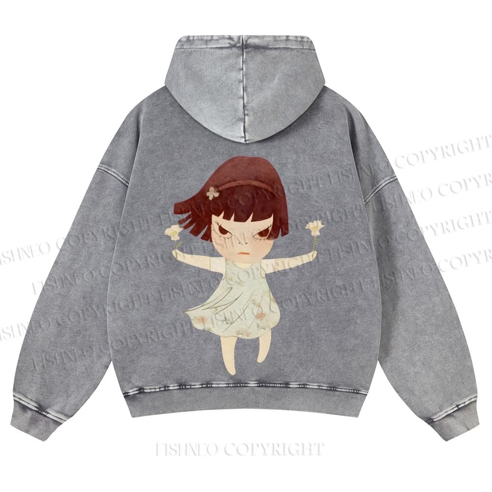 Casual Yoshitomo Nara Fierce Girl Washed Hoodie