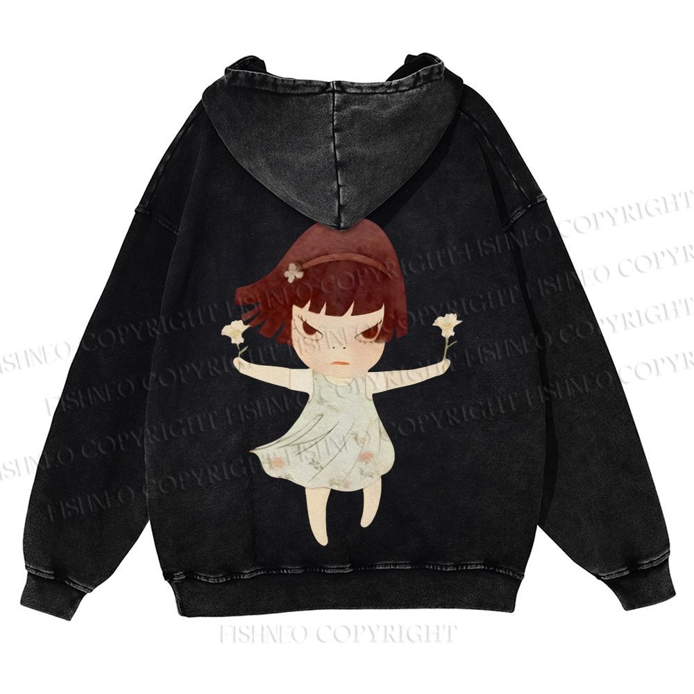Casual Yoshitomo Nara Fierce Girl Washed Hoodie