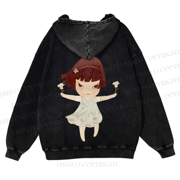 Casual Yoshitomo Nara Fierce Girl Washed Hoodie