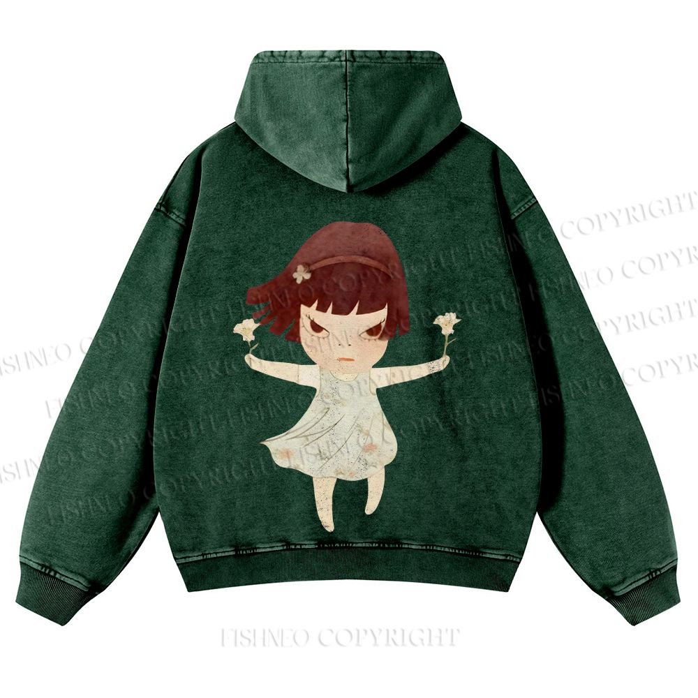 Casual Yoshitomo Nara Fierce Girl Washed Hoodie