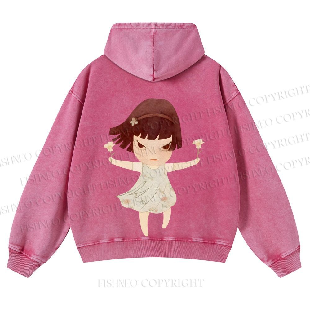 Casual Yoshitomo Nara Fierce Girl Washed Hoodie