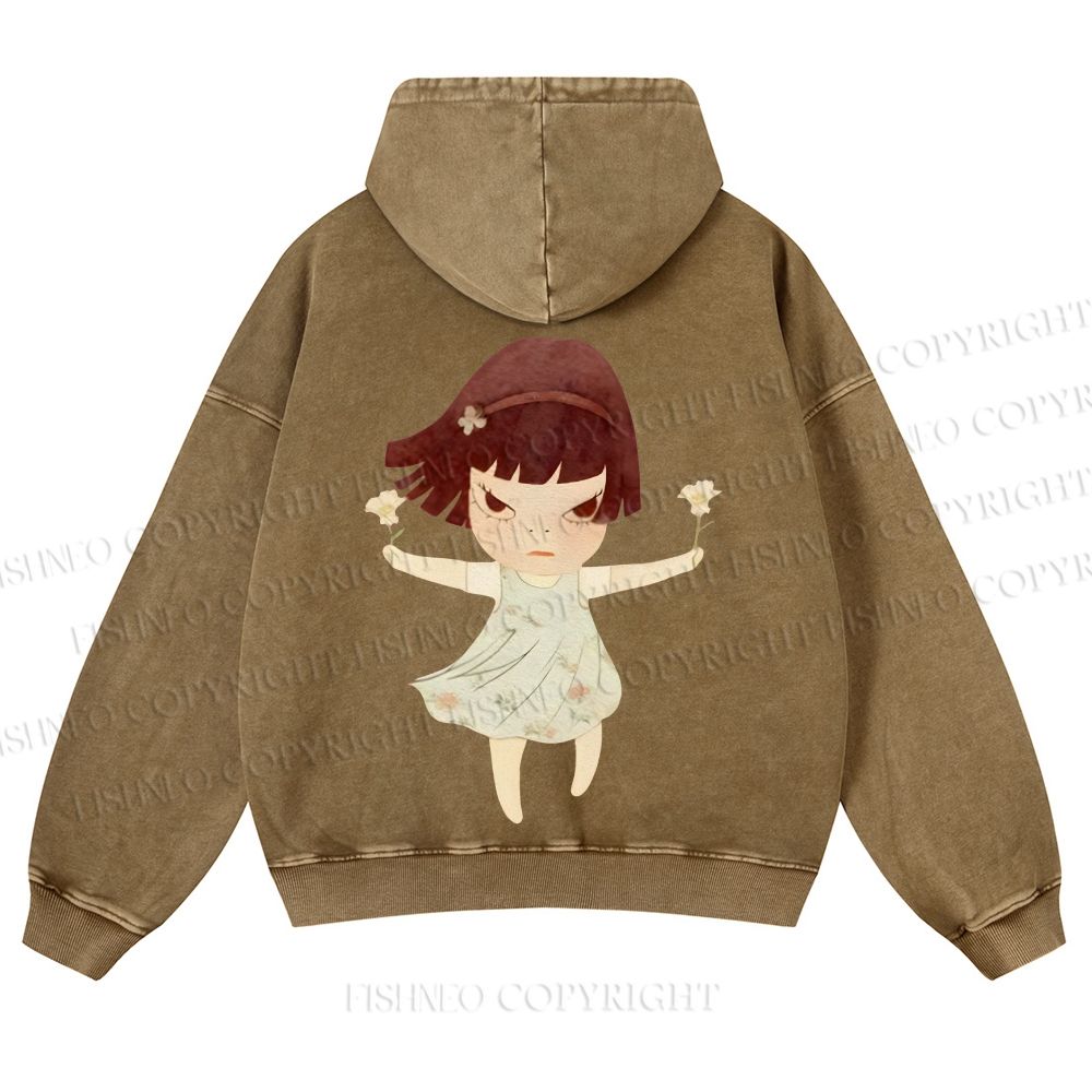 Casual Yoshitomo Nara Fierce Girl Washed Hoodie