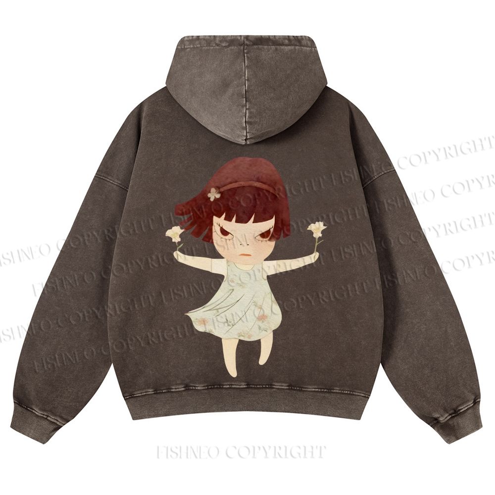 Casual Yoshitomo Nara Fierce Girl Washed Hoodie