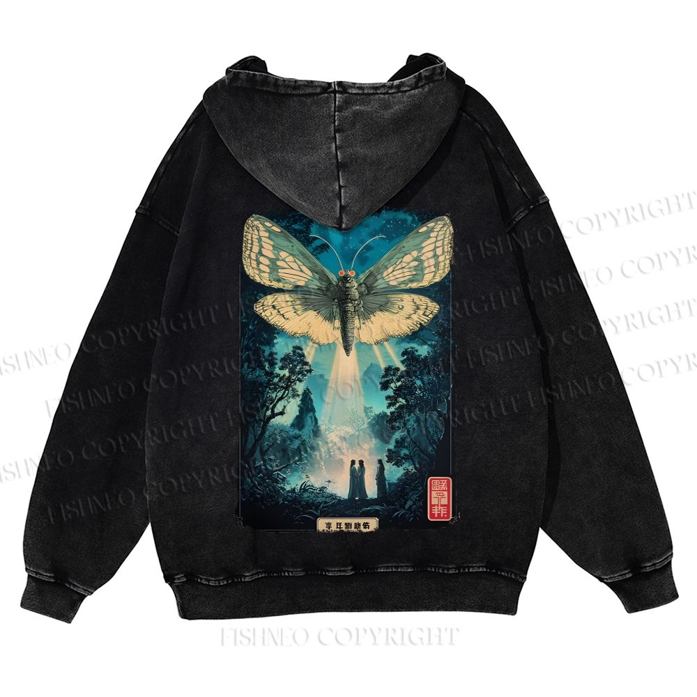 Casual Vintage Mothra Poster Godzilla Japanese Washed Hoodie