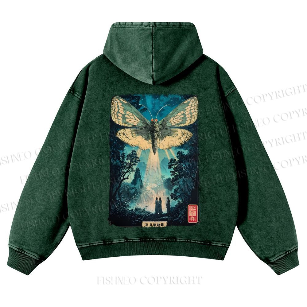 Casual Vintage Mothra Poster Godzilla Japanese Washed Hoodie