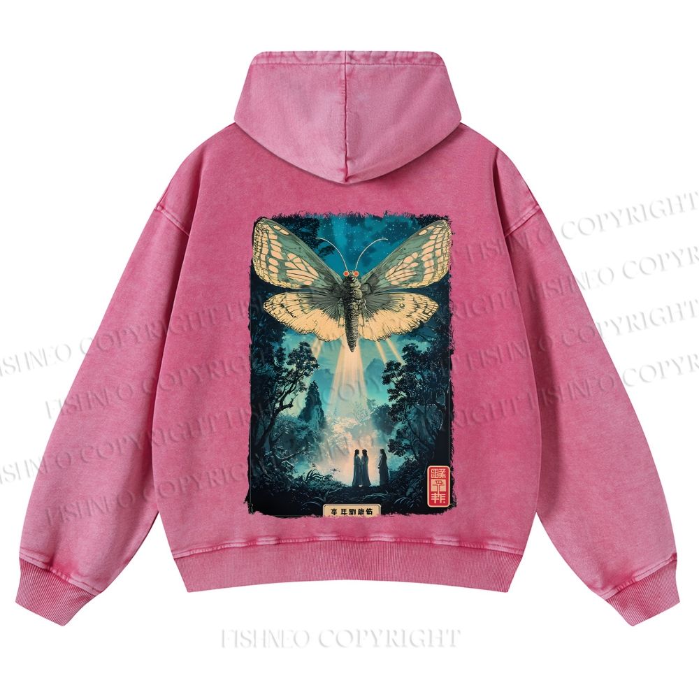 Casual Vintage Mothra Poster Godzilla Japanese Washed Hoodie