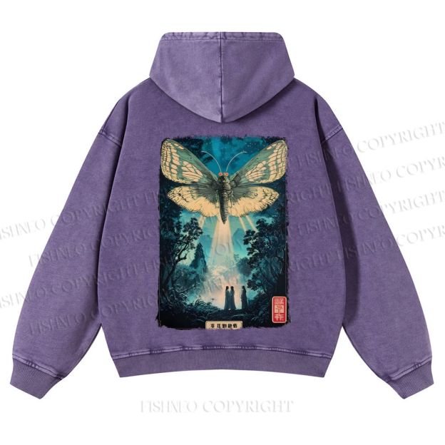 Casual Vintage Mothra Poster Godzilla Japanese Washed Hoodie