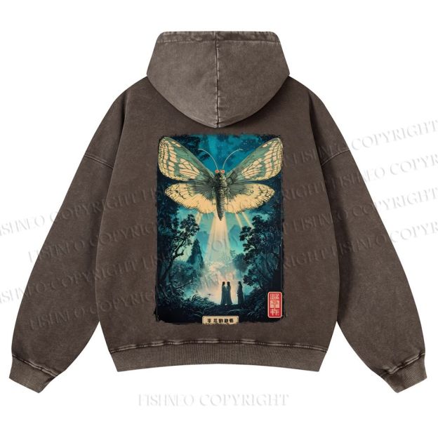 Casual Vintage Mothra Poster Godzilla Japanese Washed Hoodie